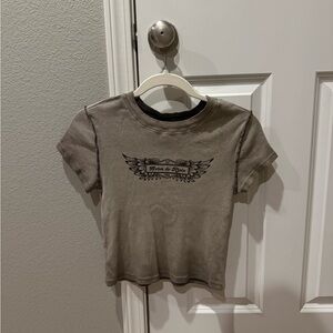 Cropped Graphic Tee - Brown